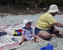 Rachel playing in the sand.